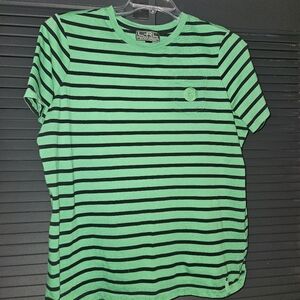 LAUREN ACTIVE Kelly Green and Black Striped T-Shirt